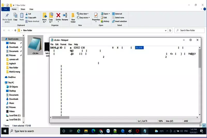 Mở file .bin bằng notepad lấy thông tin