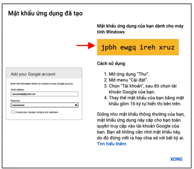 Tạo Mật khẩu ứng dụng, sử dụng mật khẩu này để thiết lập trên thiết bị Hikvision