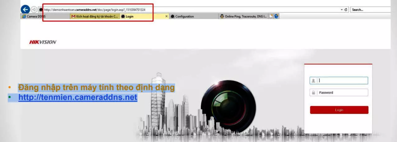 Đăng nhập tên miền CAMERADDNS.NET HIKVISION qua trình duyệt 