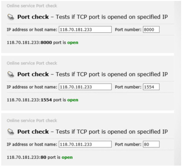 Check cả 3 cổng HTTP, RTSP và SERVER PORT
