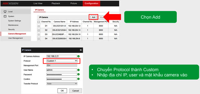Gán bằng luồng custom: Chọn Add  Chọn protocol là Custom1