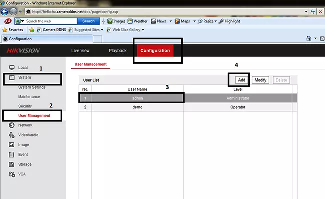 Chọn Add để thêm phân quyền camera Hikvision