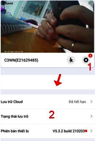 Nhấp chọn vào camera cần cài thêm thẻ nhớ
