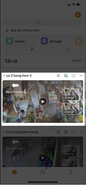Truy cập vào ứng dụng rồi chọn vào camera cần quản lý chia sẻ