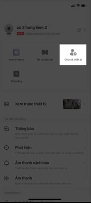 Chọn biểu tượng chia sẻ thiết bị (Dùng để quản lý chia sẻ của thiết bị)