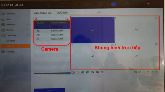 View: cho phép bạn sắp xếp kênh trên màn hình trực tiếp và lựa chọn cổng xuất hình