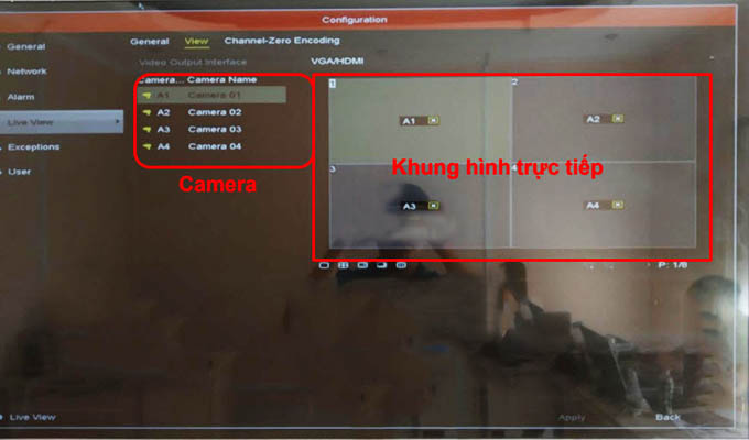 View : cho phép bạn sắp xếp kênh trên màn hình trực tiếp và lựa chọn cổng xuất hình
