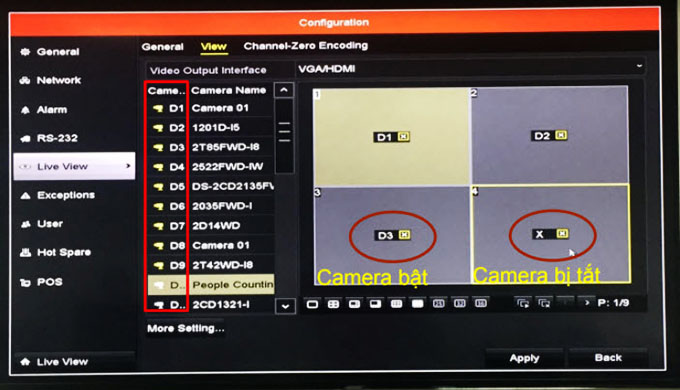 Giao diện cài đặt gắn camera trên màn hình chính