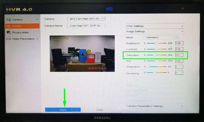 Vào phần Camera – Display và thay đổi giá trị Sarturation đến mức phù hợp