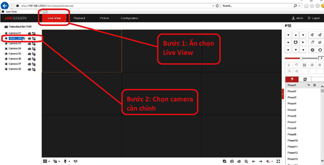 Bạn vào mục Live View, mở camera muốn chỉnh