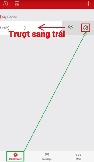 gạt trái thiết bị để hiển thị biểu tượng cài đặt