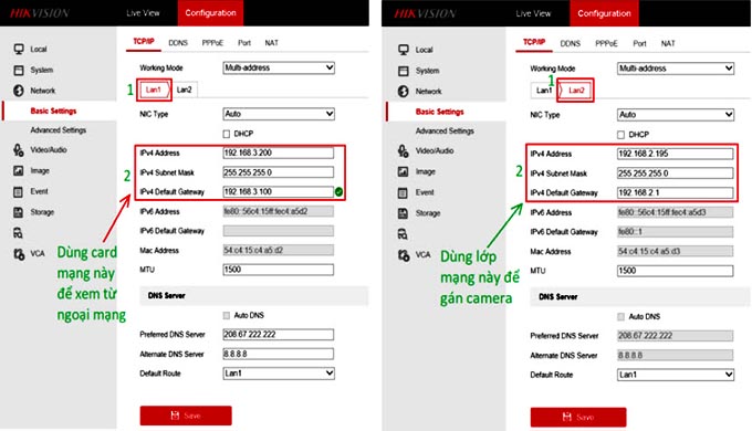 Cấu hình thông số mạng cho từng card mạng trong chế độ Multi-Address