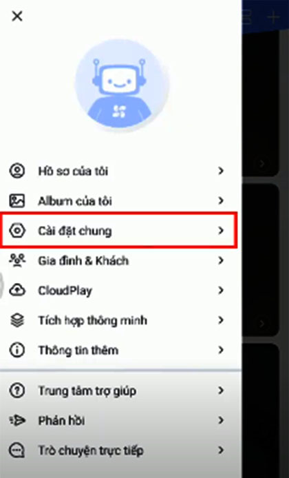 Vào cài đặt chung