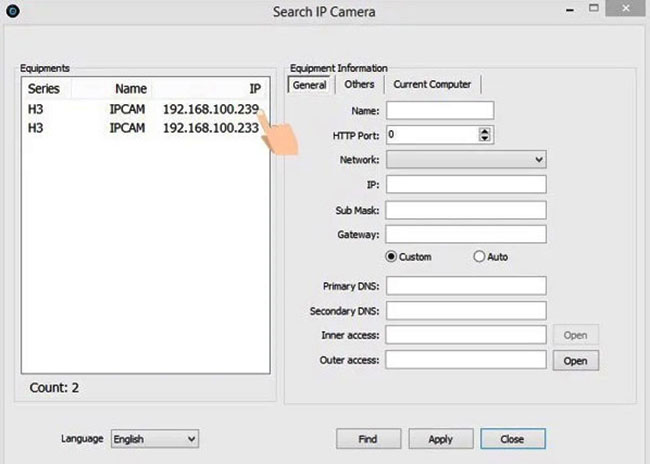 Bấm đúp chuột vào IP để mở link của camera trên trình duyệt