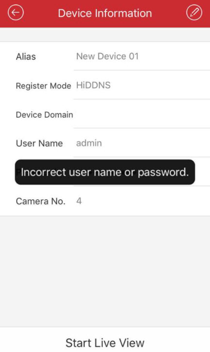 Đầu ghi báo lỗi Incorrect User Name or Password phải làm sao?